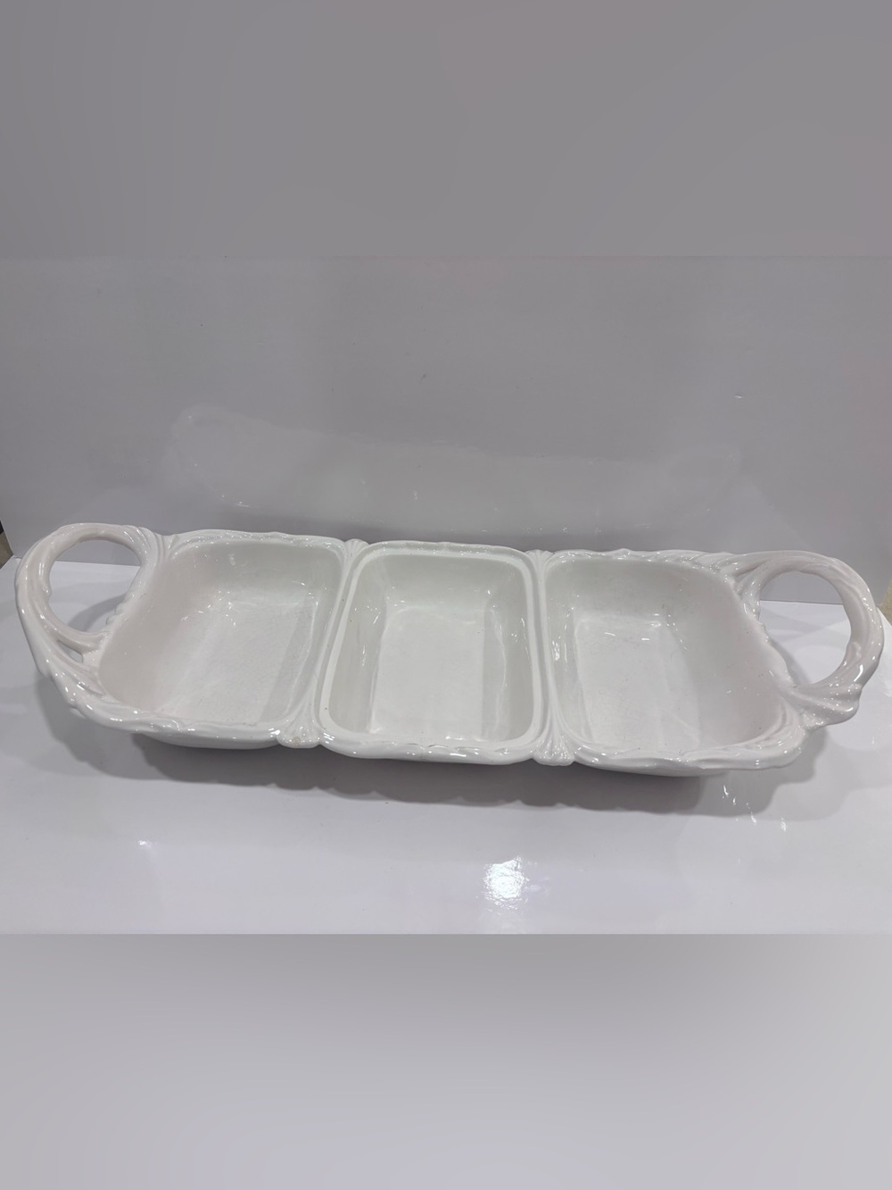 Vintage Mather pottery California no 890 white 3 section serving dish